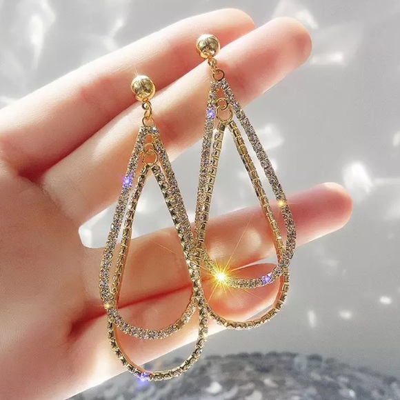 NEW 18K YELLOW GOLD DIAMOND DROP EARRINGS - Picture 2 of 6